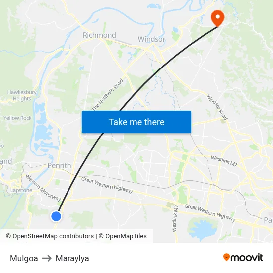 Mulgoa to Maraylya map