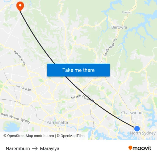 Naremburn to Maraylya map