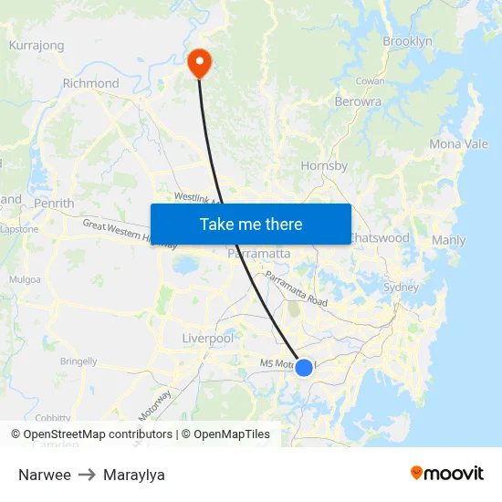 Narwee to Maraylya map