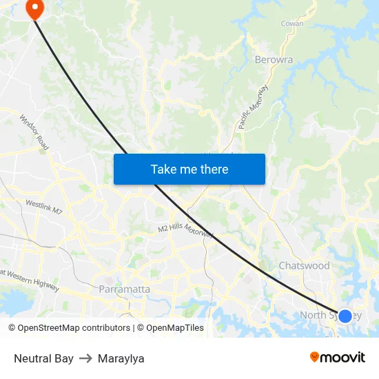 Neutral Bay to Maraylya map