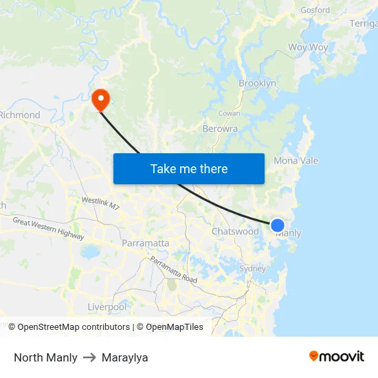 North Manly to Maraylya map
