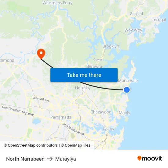 North Narrabeen to Maraylya map
