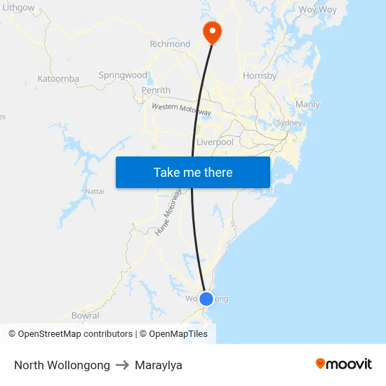 North Wollongong to Maraylya map