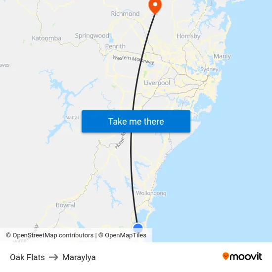 Oak Flats to Maraylya map