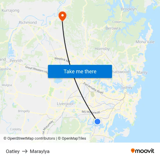 Oatley to Maraylya map