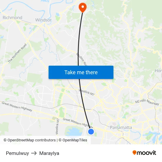 Pemulwuy to Maraylya map