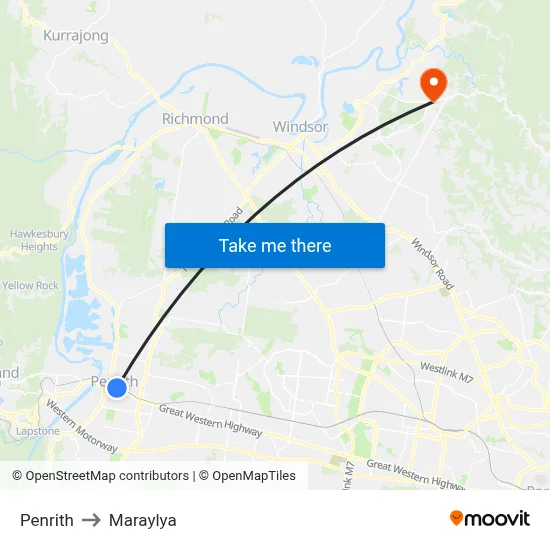 Penrith to Maraylya map