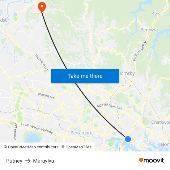 Putney to Maraylya map