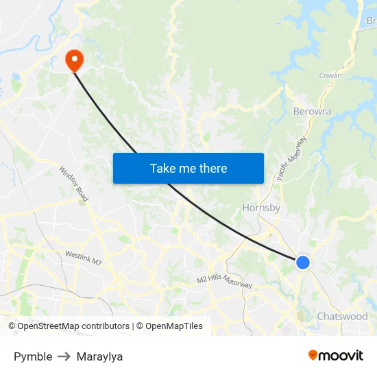 Pymble to Maraylya map