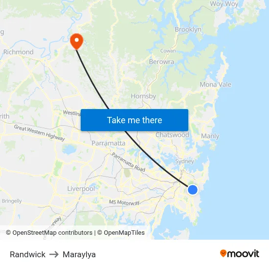 Randwick to Maraylya map