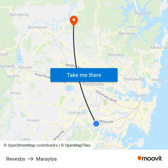 Revesby to Maraylya map
