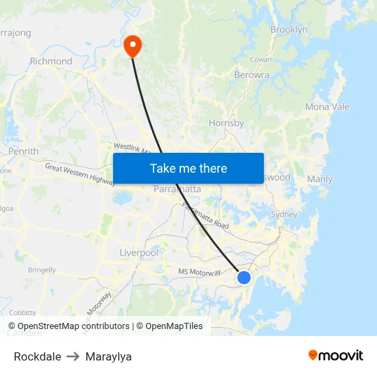 Rockdale to Maraylya map