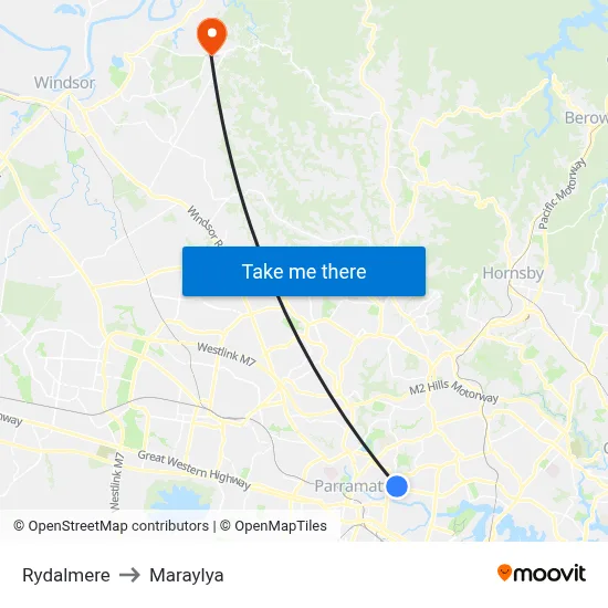 Rydalmere to Maraylya map
