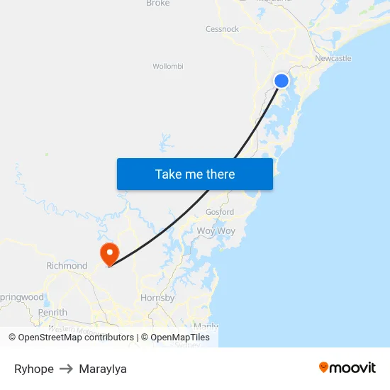 Ryhope to Maraylya map