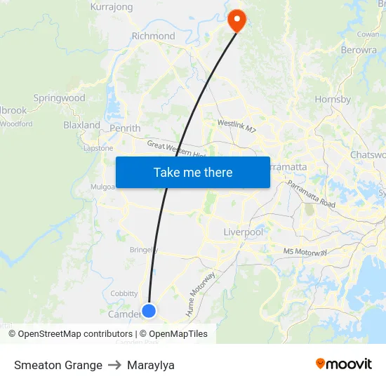 Smeaton Grange to Maraylya map