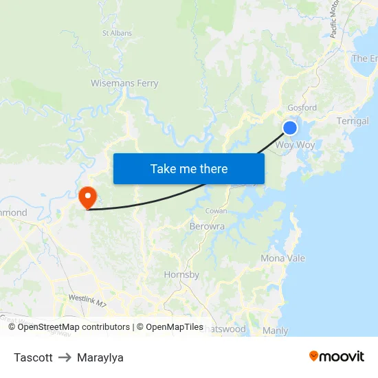 Tascott to Maraylya map