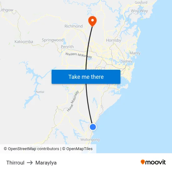 Thirroul to Maraylya map