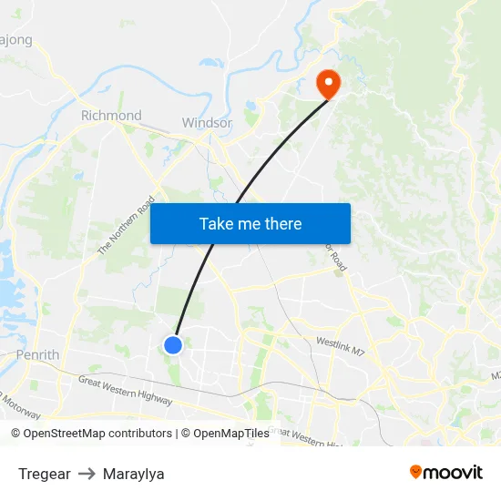 Tregear to Maraylya map