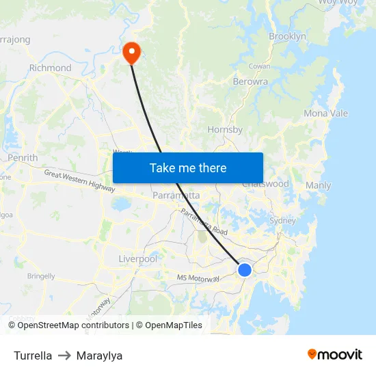 Turrella to Maraylya map