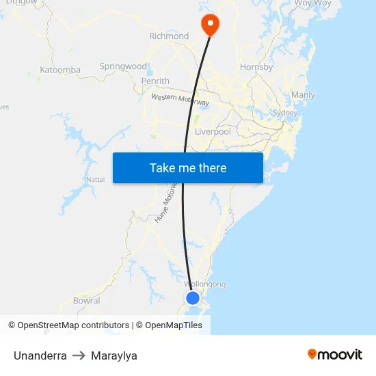 Unanderra to Maraylya map