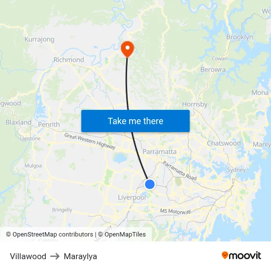 Villawood to Maraylya map