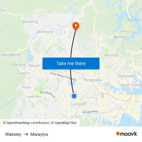 Wakeley to Maraylya map