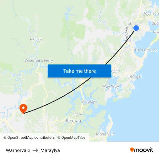 Warnervale to Maraylya map