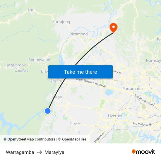 Warragamba to Maraylya map