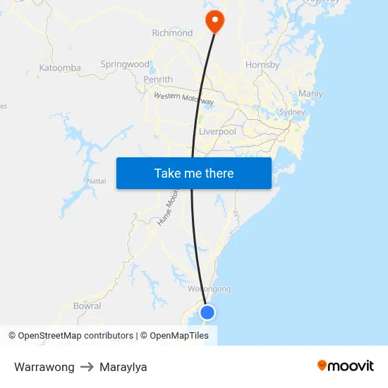 Warrawong to Maraylya map