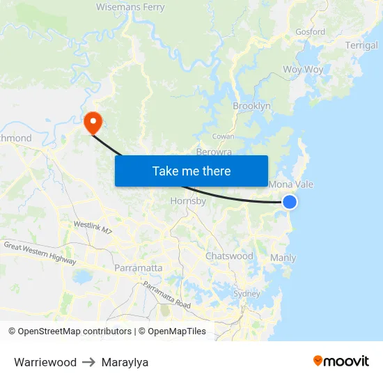 Warriewood to Maraylya map