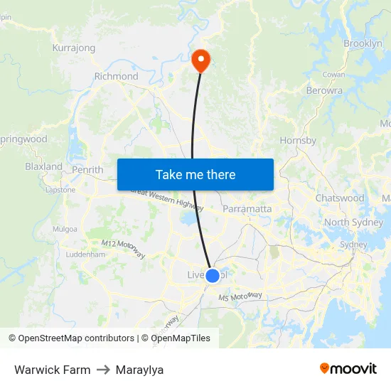 Warwick Farm to Maraylya map