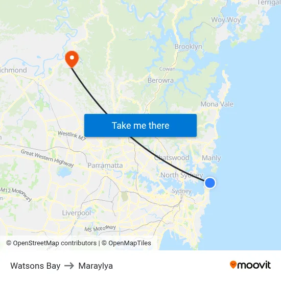 Watsons Bay to Maraylya map