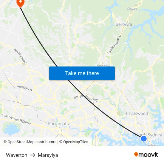 Waverton to Maraylya map