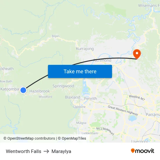 Wentworth Falls to Maraylya map
