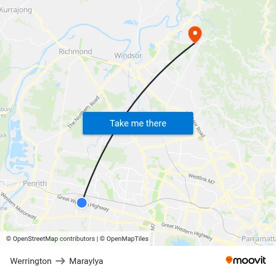 Werrington to Maraylya map
