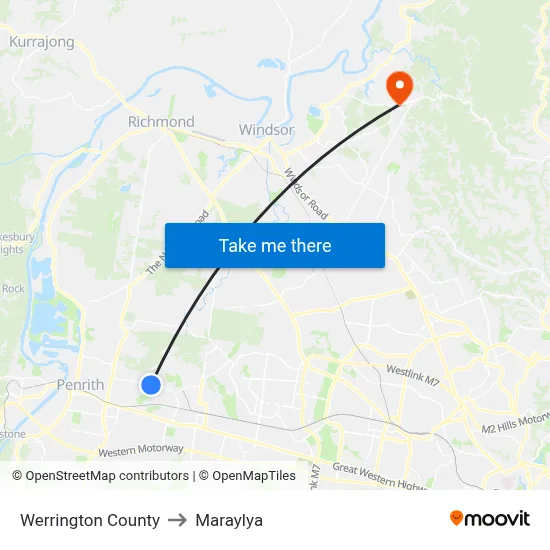Werrington County to Maraylya map