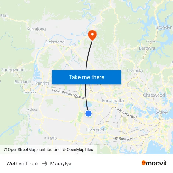 Wetherill Park to Maraylya map