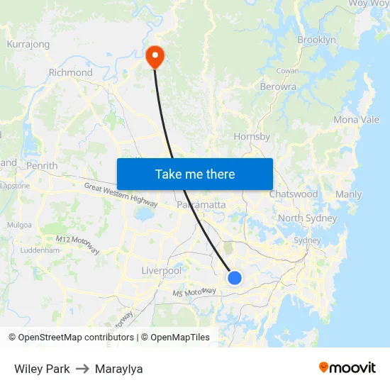 Wiley Park to Maraylya map