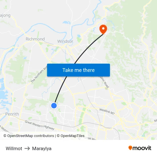Willmot to Maraylya map