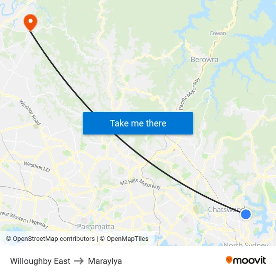Willoughby East to Maraylya map
