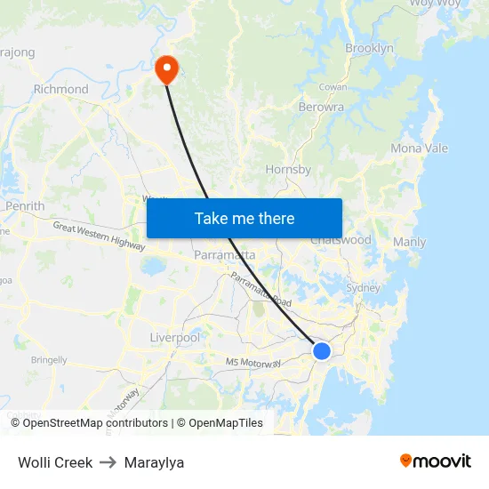 Wolli Creek to Maraylya map
