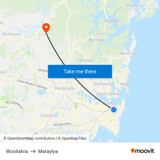 Woollahra to Maraylya map