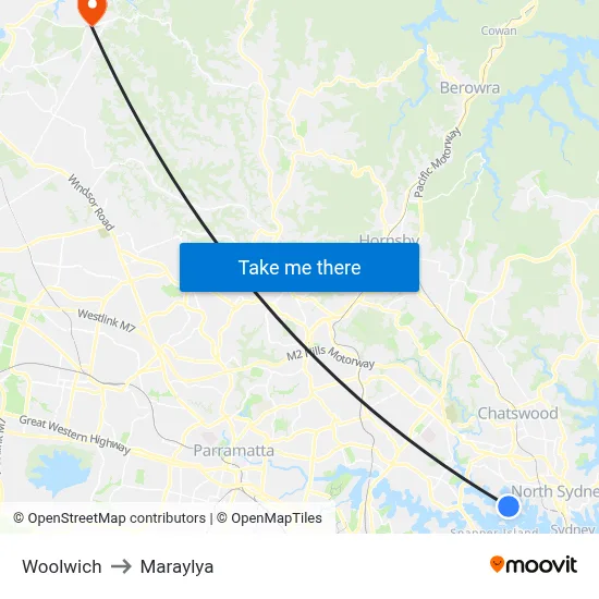 Woolwich to Maraylya map