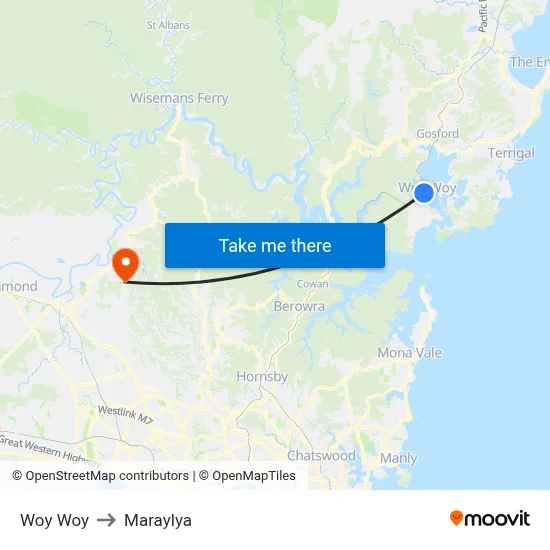 Woy Woy to Maraylya map