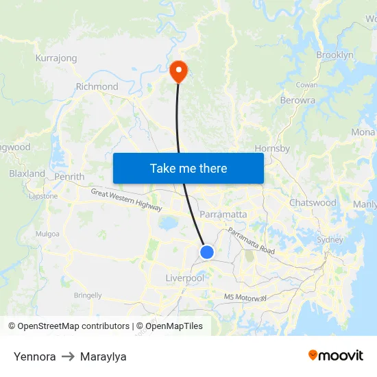 Yennora to Maraylya map