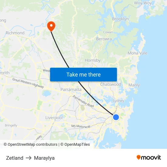 Zetland to Maraylya map