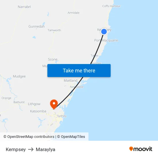 Kempsey to Maraylya map
