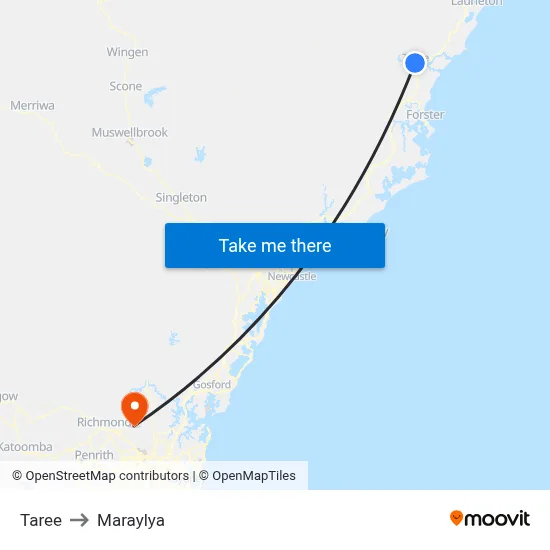 Taree to Maraylya map