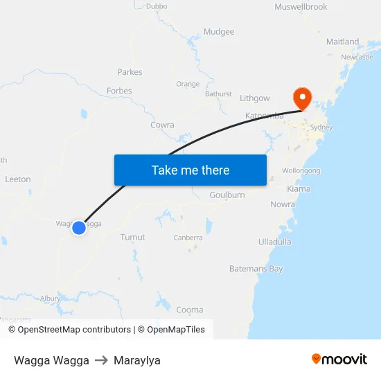 Wagga Wagga to Maraylya map