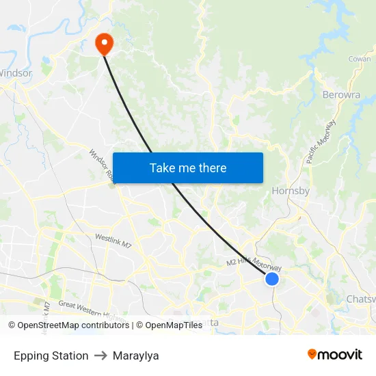 Epping Station to Maraylya map